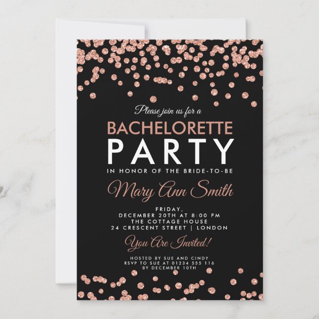Invitation Rose de la fête de Bachelorette Parties scintillan (Devant)