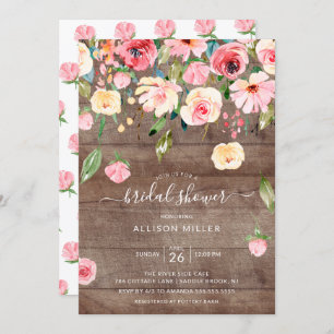 Invitation Rose de la Fête de l'mariée florale de Rustic Pink