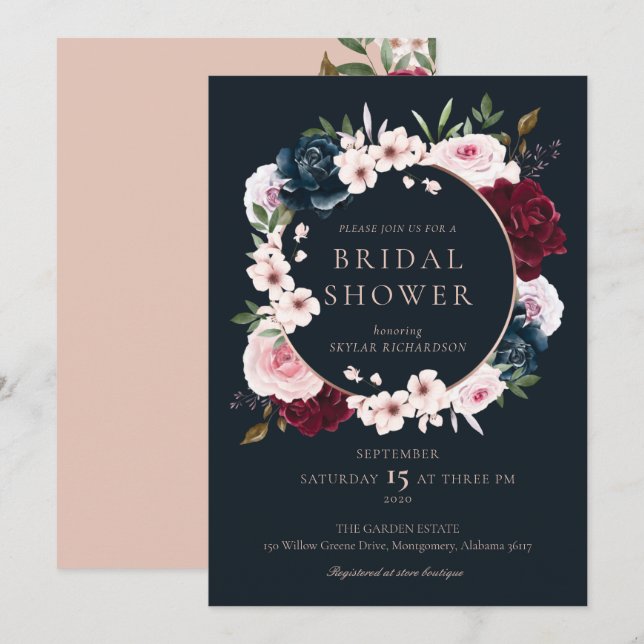 Invitation Rose de la marine de Bourgogne Aquarelle Fête des  (Devant / Derrière)