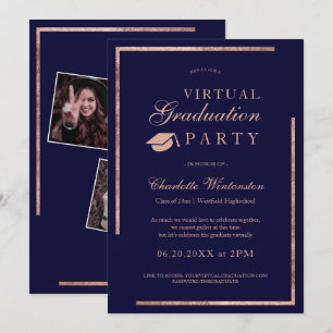 Invitation Rose de la marine d'or photos bleues virtuelles Gr