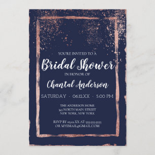 Invitation Rose de la marine Gold Confetti Brushstroke Fête d