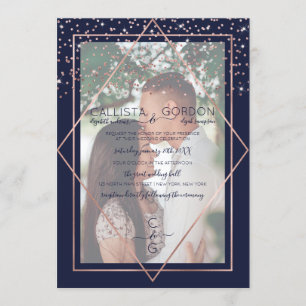 Invitation Rose de la Marine Gold Confetti Geo Mariage photo 