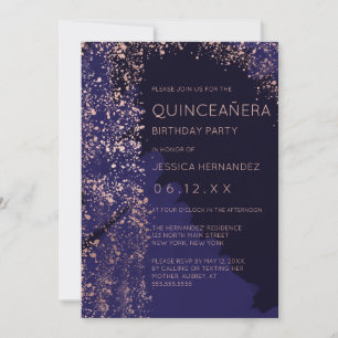 Invitation Rose de la Marine Gold Splatz Brushstroke Quinceañ