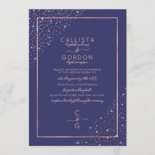 Invitation Rose de la marine Parties scintillant d'or Confett