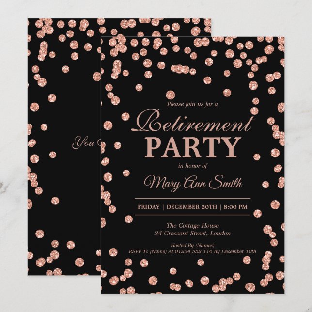 Invitation Rose de la partie de retraite Parties scintillant  (Devant / Derrière)