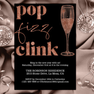 Invitation Rose de la Soirée du Nouvel An Gold Sparkle Cheers