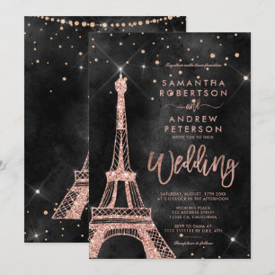 Invitation rose de la tour Eiffel parties scintillant d'or no