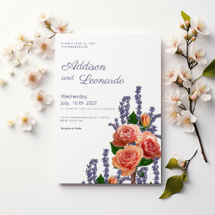 Invitation Rose de lavande botanique fleurs mariage