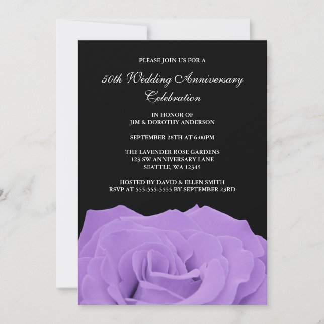 Invitation Rose de lavande et 50e anniversaire de Mariage noi (Devant)