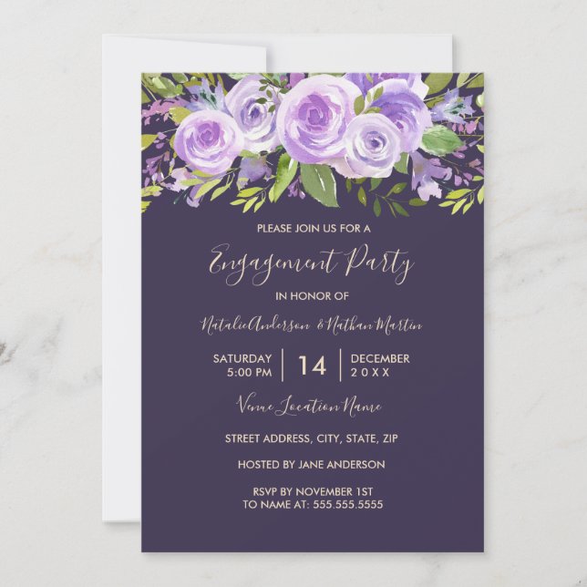 Invitation Rose de lavande Floral Mariage (Devant)