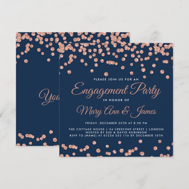 Invitation Rose de l'engagement Parties scintillant d'or Conf (Devant / Derrière)