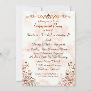 Invitation Rose de marbre Anneaux d'or Élégante Partie d'enga