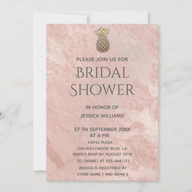 Invitation Rose de marbre or ananas nuptiale de marbre or (Devant)