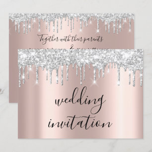 Invitation Rose de Mariage d'étincelle gris argent