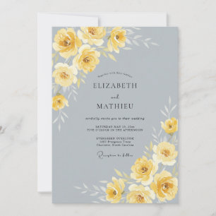 Invitation Rose de mariage en gris acier poli