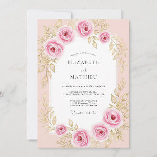 Invitation Rose de mariage exquise rose tendre
