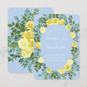 Invitation Rose de mariage jaune clair et bleu pâle, date de 