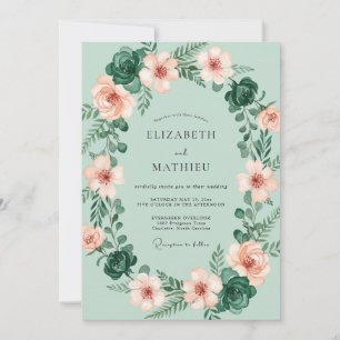 Invitation Rose de mer Mousse Ranunculus Eucalyptus Mariage