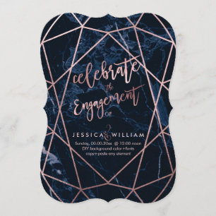 Invitation Rose de minuit en marbre bleu+Faux Fiançailles d'o