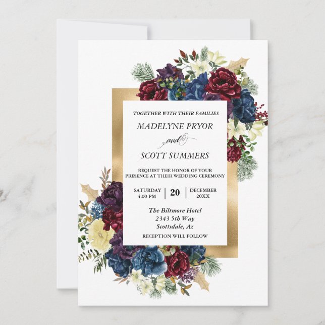 Invitation Rose de Noël d'hiver Floral Mariage Aquarelle en (Devant)