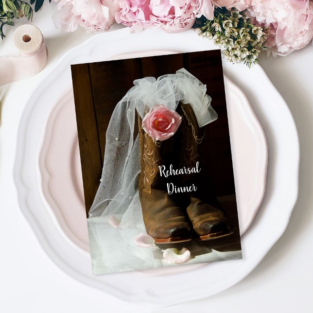 Invitation Rose de pays Bottes Mariage Dîner de répétition (Créateur téléchargé)