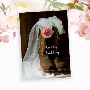 Invitation Rose de pays rose et Bottes de garçon Mariage de l