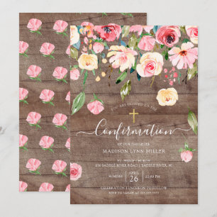 Invitation Rose de pivoines roses rustiques Confirmation flor