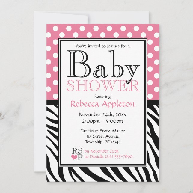 Invitation Rose de point de polka et baby shower d'impression (Devant)