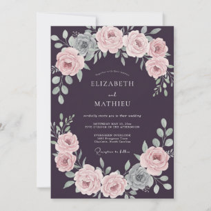 Invitation Rose de Prunellier Ranunculus Eucalyptus Mariage