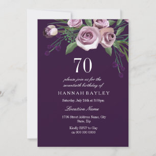 Invitation Rose de prunes pourpres d'aubergine 70e anniversai