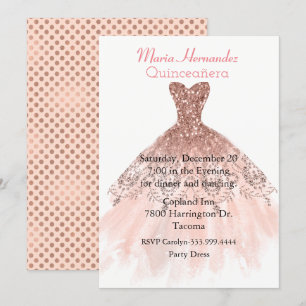 Invitation rose de Quinceañera de robe d'or de