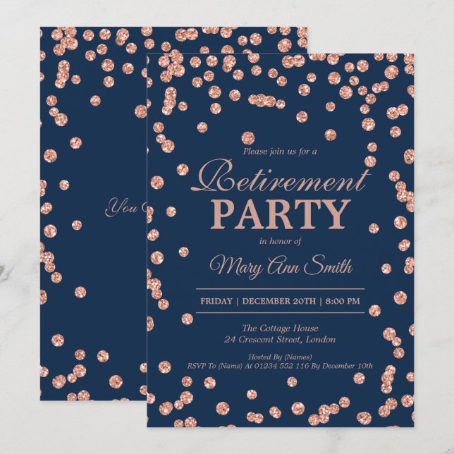 Invitation Rose de retraite Parties scintillant de la Gold Na (Devant / Derrière)