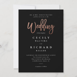 Invitation Rose de script moderne Mariage or 
