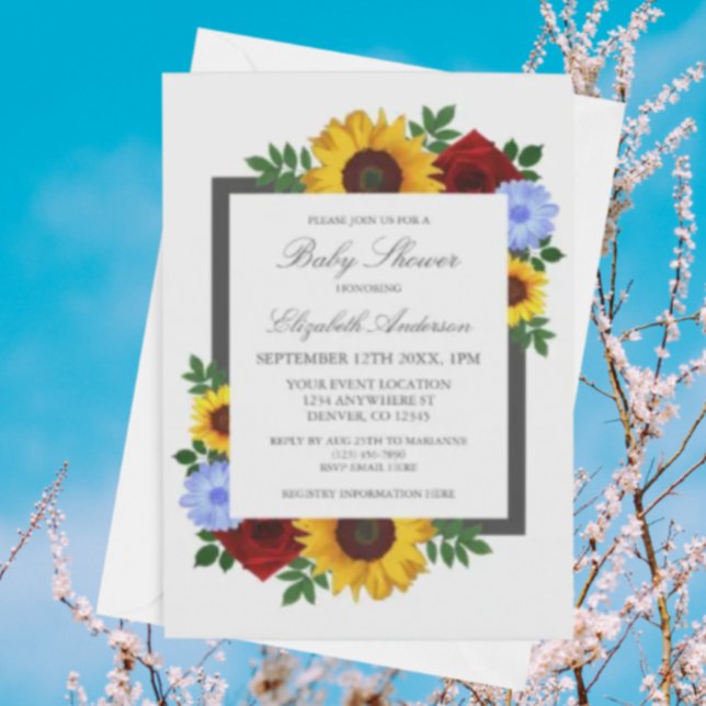 Invitation Rose de tournesol Baby shower floral d'automne (Créateur téléchargé)