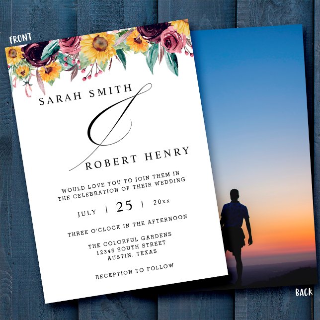 Invitation Rose de tournesol Bourgogne Rustique Automne Maria (Créateur téléchargé)