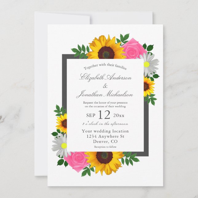 Invitation Rose de tournesol Daisy Floral Mariage (Devant)