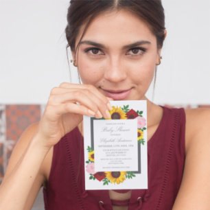 Invitation Rose de tournesol Peonies Automne Baby shower Flor