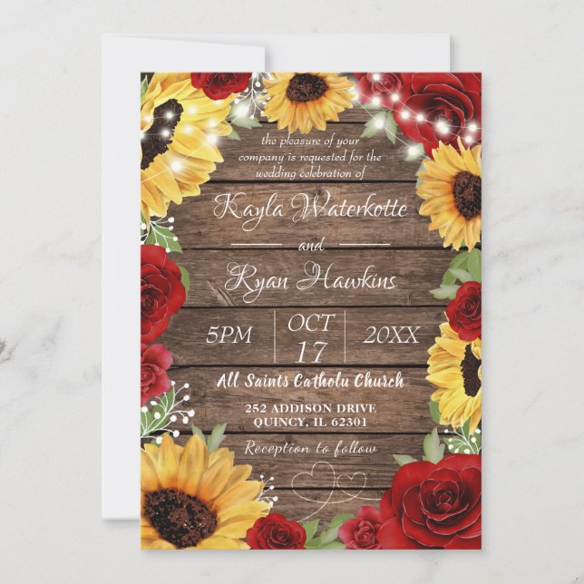 Invitation Rose de tournesol rustique Arrière - plan Mariage (Devant)