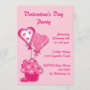 Invitation rose de Valentine de petit gâteau