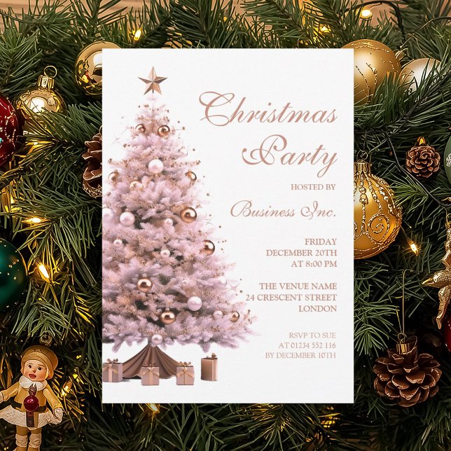 Invitation Rose d'entreprise Gold Christmas Tree Fête de Noël (Corporate Rose Gold Christmas Tree Holiday Party Invitation)