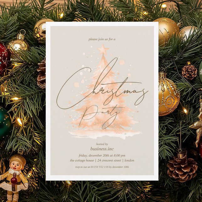 Invitation Rose d'entreprise Gold Christmas Tree Fête de Noël (Corporate Rose Gold Christmas Tree Holiday Party Invitation)