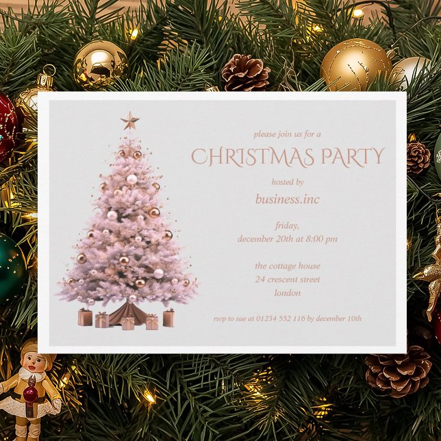 Invitation Rose d'entreprise Gold Christmas Tree Fête de Noël (Corporate Rose Gold Christmas Tree Holiday Party Invitation)