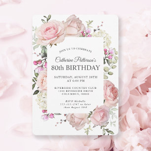 Invitation Rose d'été Jardin Floral 80e fête d'anniversaire