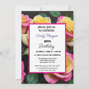 Invitation Rose d'été Jardin rose Floral 50e anniversaire