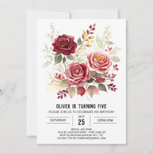 Invitation Rose Digital Bourgogne Floral Anniversaire