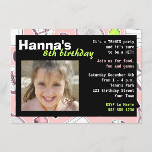 Invitation Rose d'invitation de fête d'anniversaire de tennis
