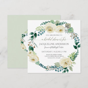 Invitation Rose d'ivoire russe Boho Wreath Mint Fête des mari