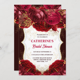 Invitation Rose d'or bordeaux aquarelle nuptiale douche chic
