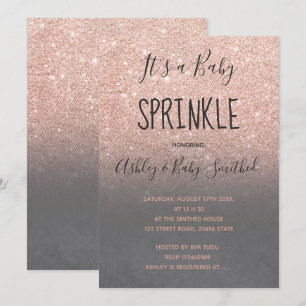 Invitation Rose d'or faux parties scintillant gris sombre béb
