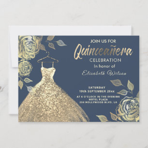 Invitation Rose d'or paillettes robe or Quinceañera Invitat